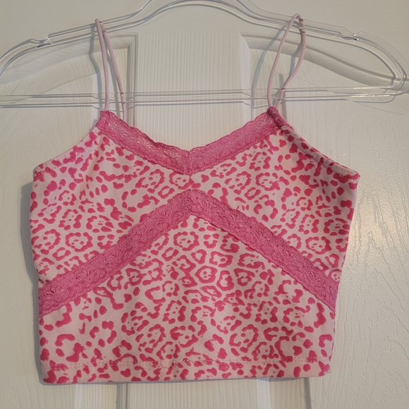 Rue21 Other - Rue21 Pink Leopard Print Lace Trim Cami Top